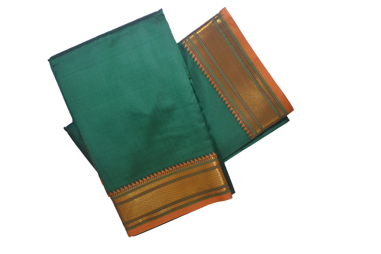 Green Dhoti With Shawl In Pure Silk Golden Border