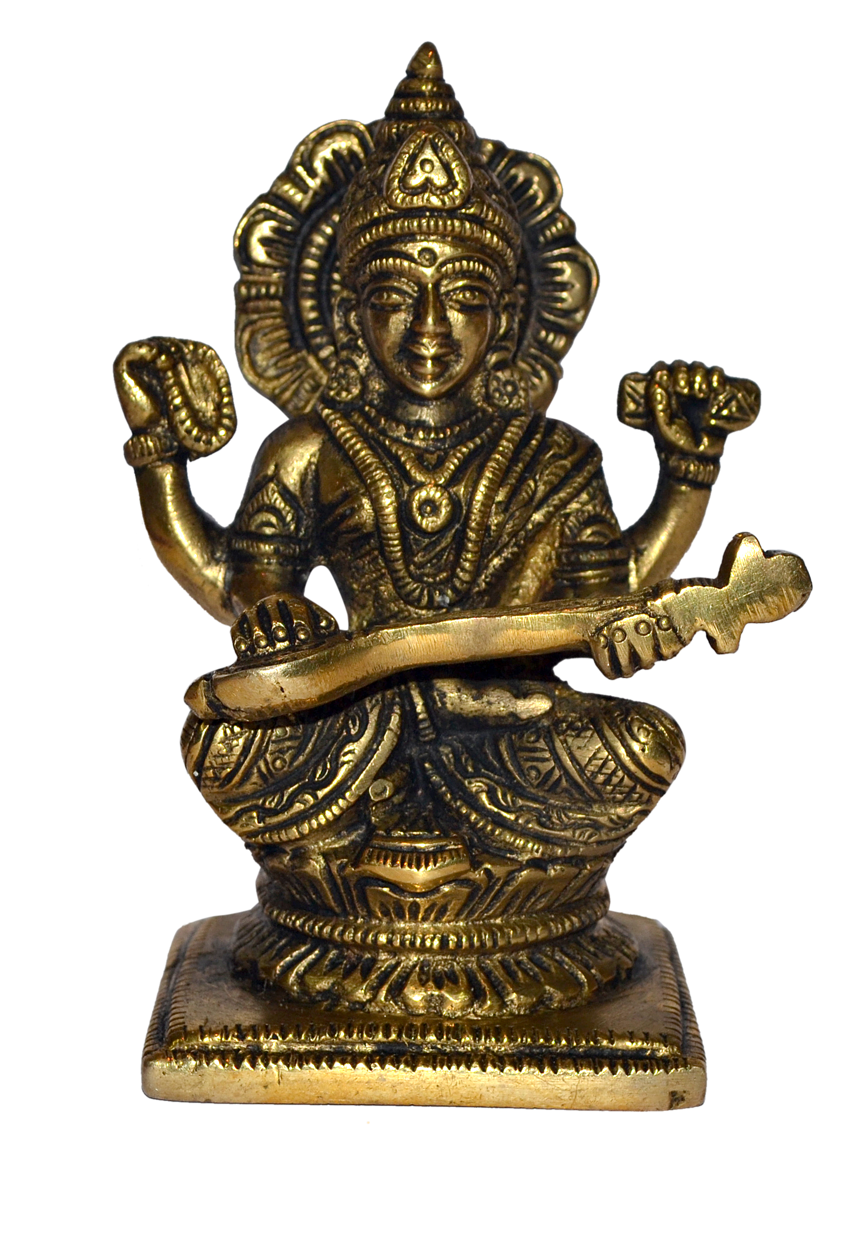 Saraswati Mata Idol In Brass Hindu Religious God Sculpture