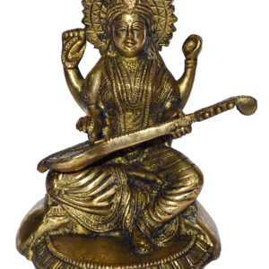 Saraswati Mata Idol In Brass Hindu Religious God Sculpture