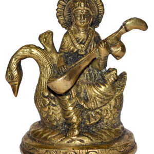 Saraswati Mata Idol In Brass Hindu Religious God Sculpture