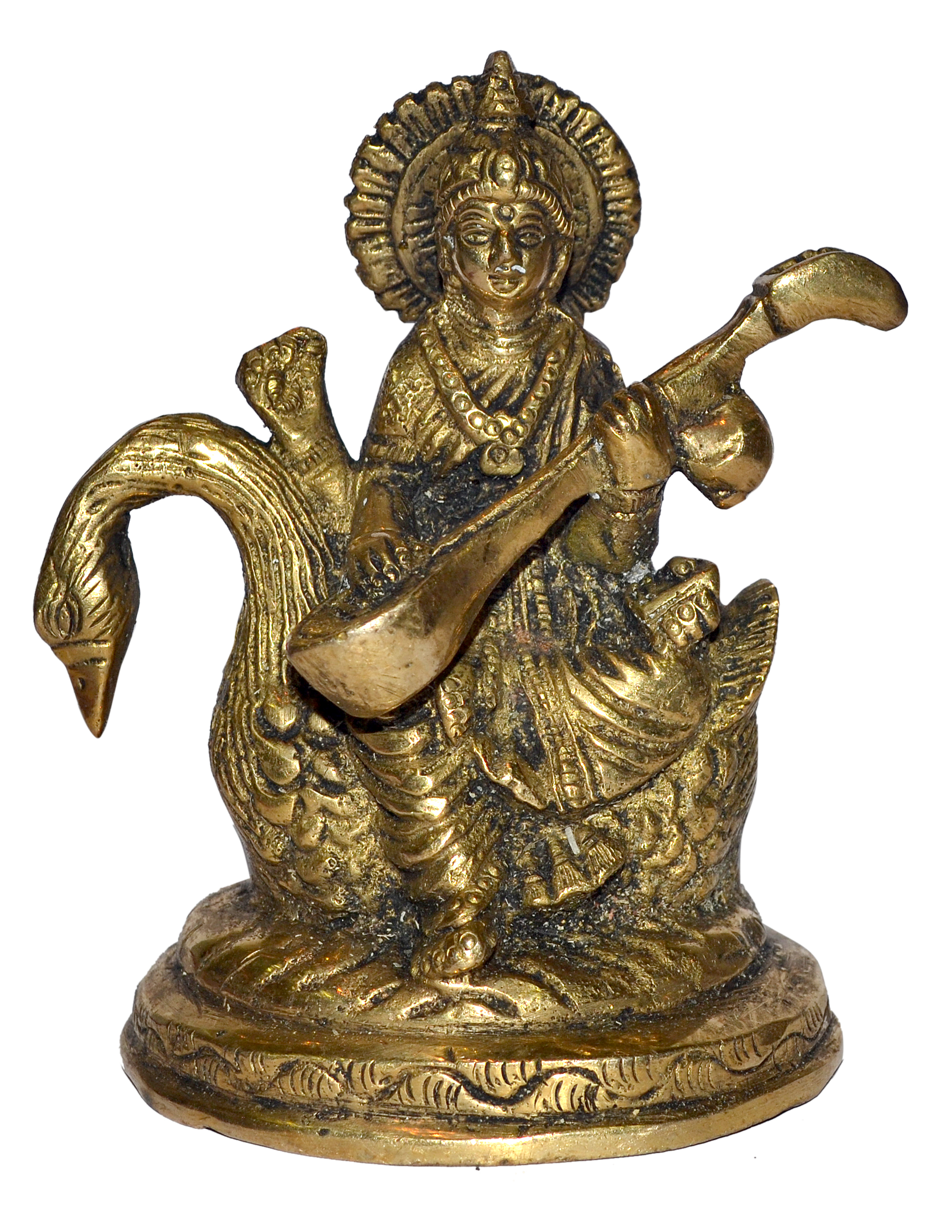 Saraswati Mata Idol In Brass Hindu Religious God Sculpture