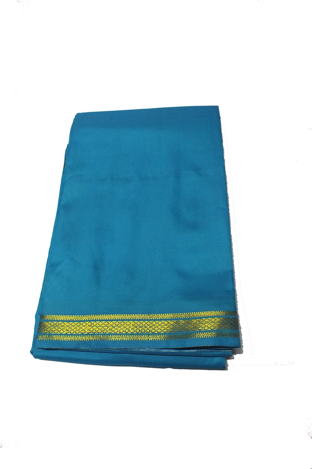 Blue Dhoti With Shawl In Pure Silk Golden Border