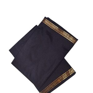 Black Dhoti With Shawl In Pure Silk Golden Border