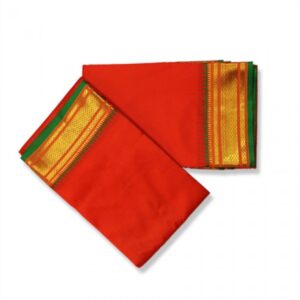 Red Dhoti With Shawl In Pure Silk Golden Border