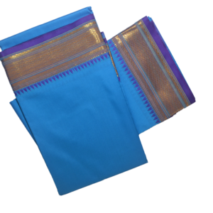 Blue Dhoti With Shawl In Pure Silk Golden Border