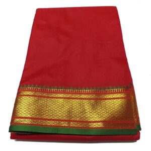 Red Dhoti With Shawl In Pure Silk Golden Border