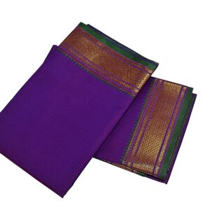 Violet Dhoti With Shawl In Pure Silk Golden Border