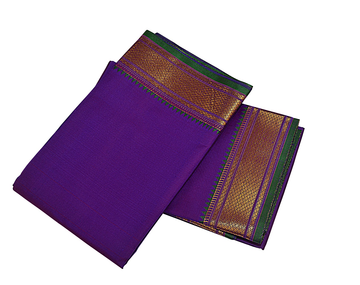 Violet Dhoti With Shawl In Pure Silk Golden Border
