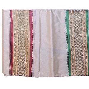 Cream Dhoti With Shawl In Pure Silk Golden Border