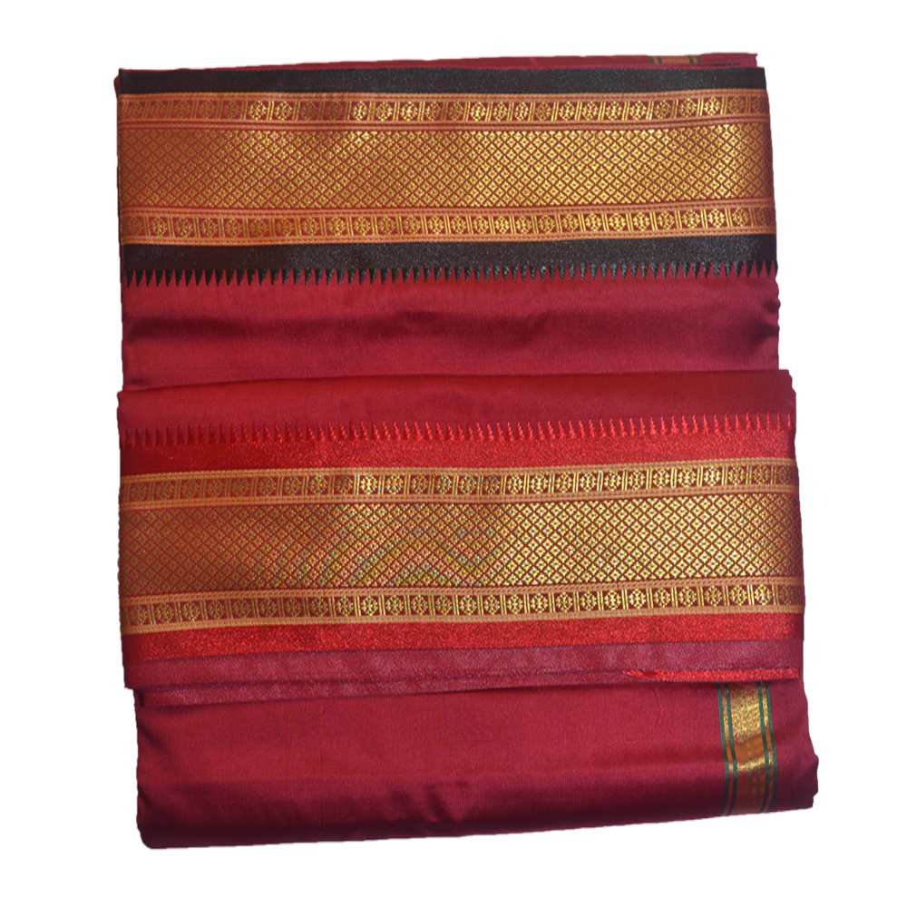 Maroon Dhoti With Shawl In Pure Silk Golden Border