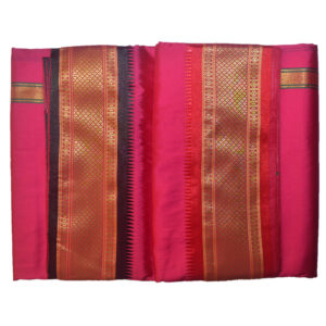 Pink Dhoti With Shawl In Pure Silk Golden Border