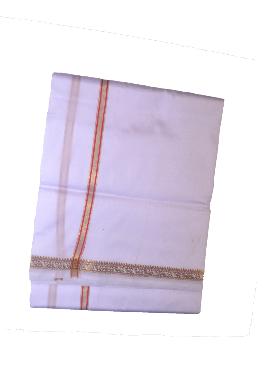 White Dhoti With Shawl In Pure Silk Golden Border