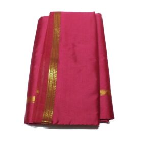 Pink Dhoti With Shawl In Pure Silk Golden Border