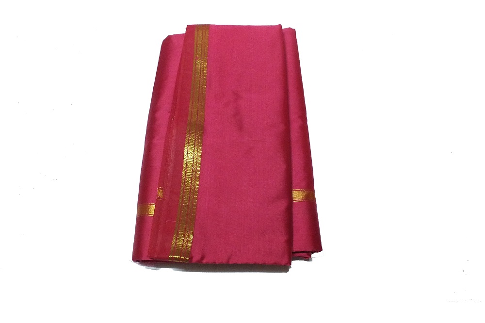 Pink Dhoti With Shawl In Pure Silk Golden Border