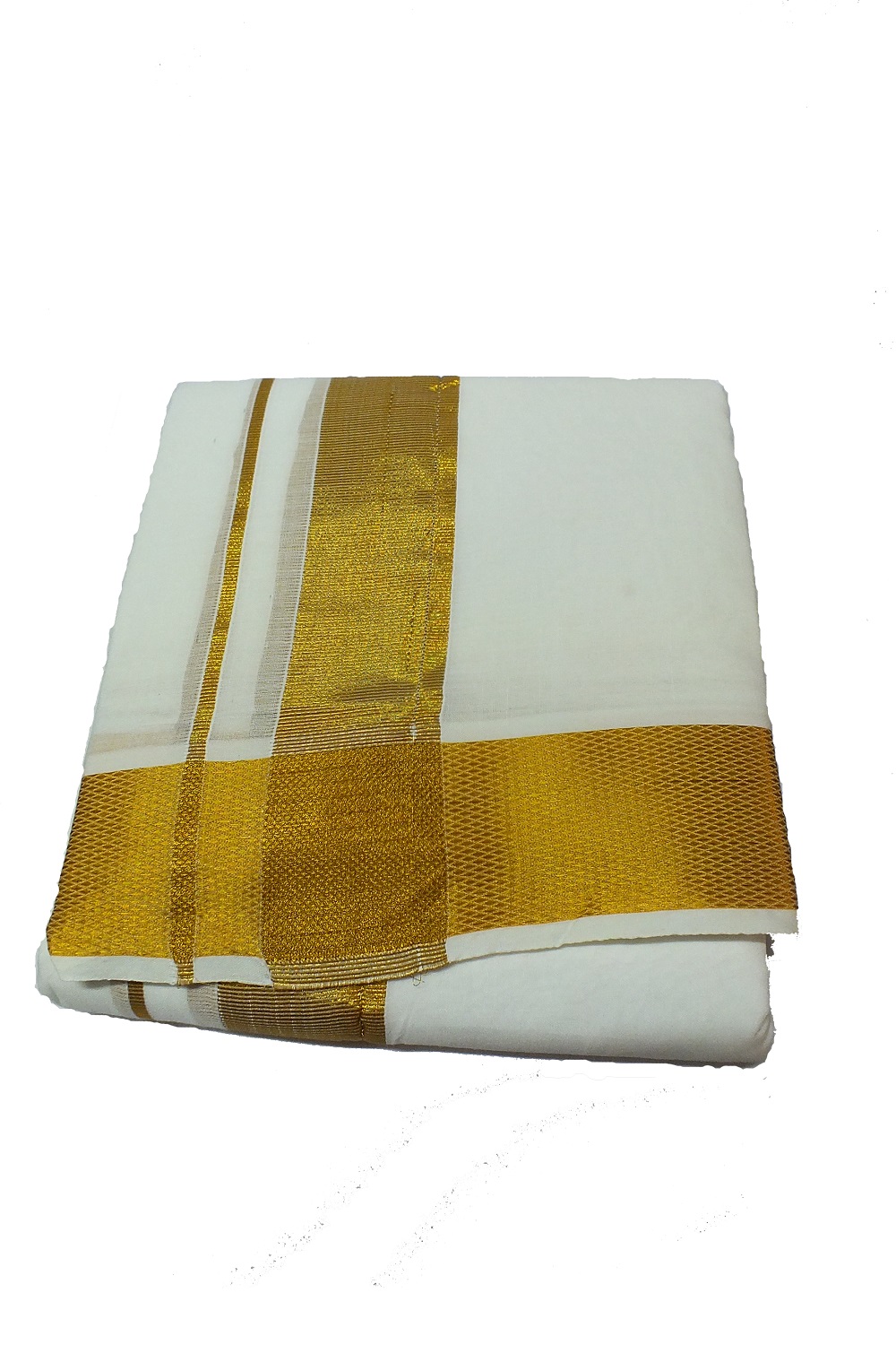 White Dhoti With Shawl In Pure Cotton Golden Border