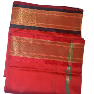 Red Dhoti With Shawl In Pure Silk Golden Border