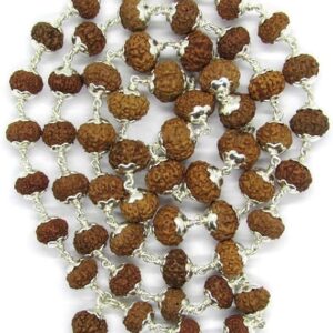 4 Mukhi Indonesian Rudraksha Mala 54 Beads in Silver (9mm-11mm) Lab Certified