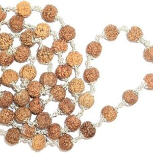 8 Mukhi Rudraksha Mala 54 Beads in Silver | Eight Faced | Ganesha Rudraksha Mala | 7mm-9mm