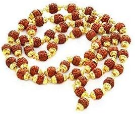 5 Mukhi Indonesian Rudraksha Mala 54 Beads in Gold Plated (7mm-9mm) Lab Certified