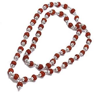 5 Mukhi Indonesian Rudraksha Mala 54 Beads in Silver (7mm-9mm) Lab Certified