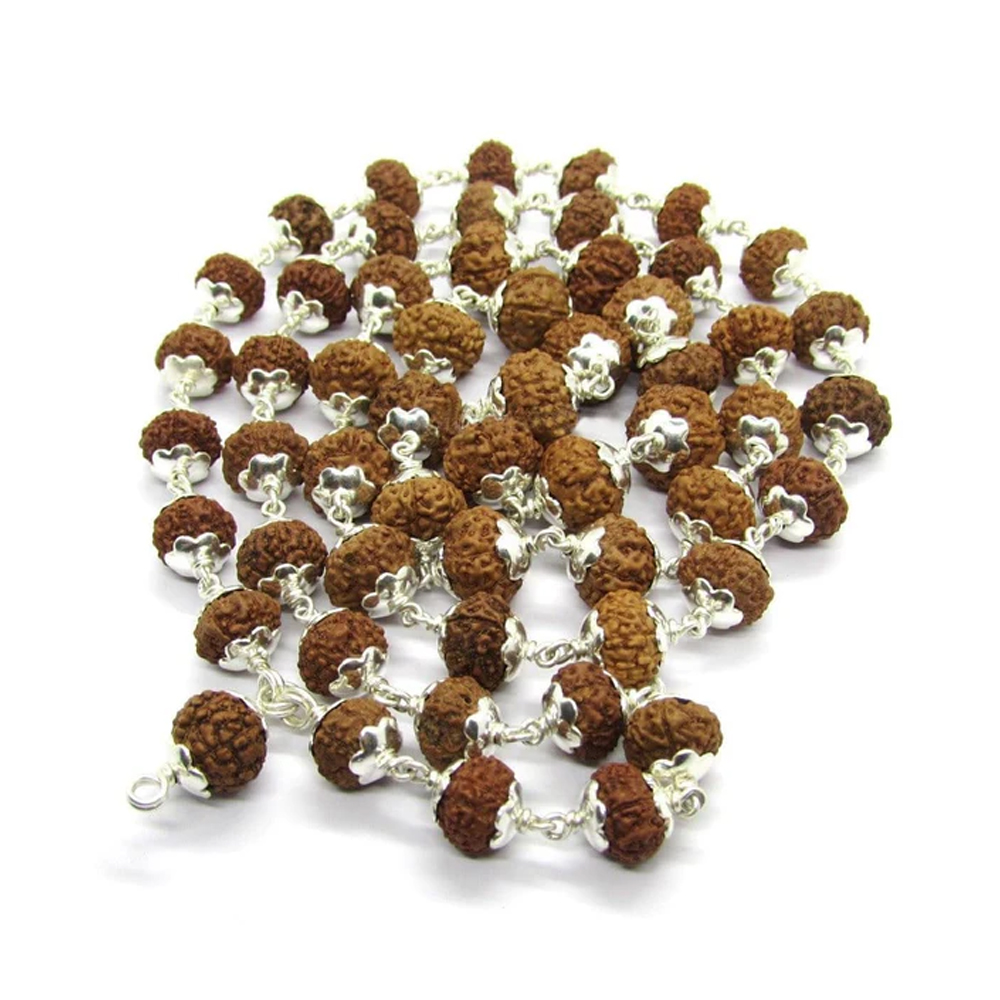 9 Mukhi Indonesian Rudraksha Mala 54 Beads In Silver